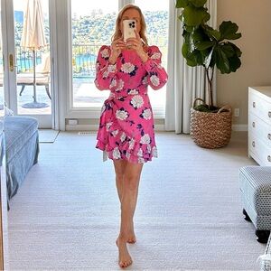 Pink Floral Silk Mini Dress